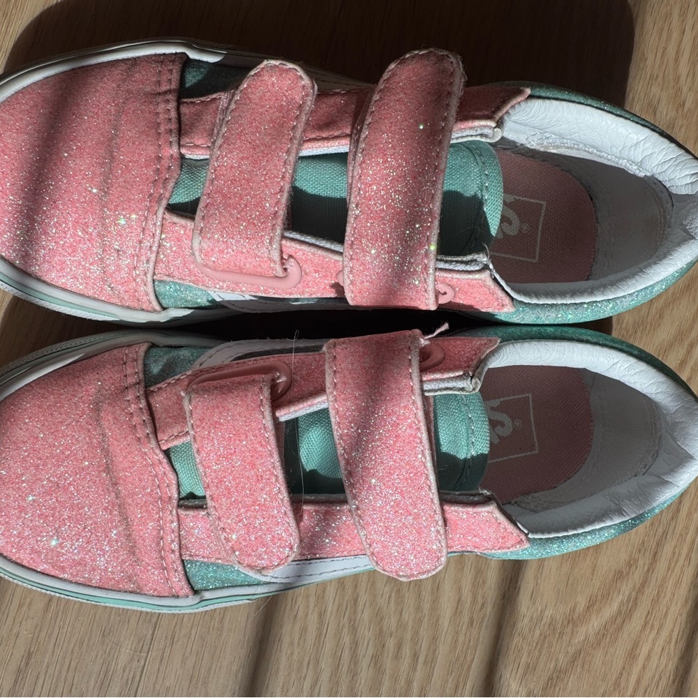 Kids Glitter Hook-and-Loop Sneakers in Pink and Teal